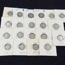 20 1897-1913 Barber Silver Dimes, Philadelphia, Denver & San Francisco Mints
