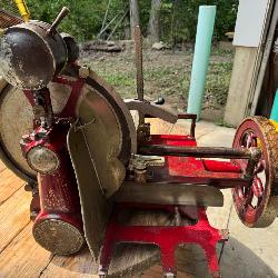 Antique Hand Crank Flywheel Meat Slicer by U.S. Slicing Machine Co La Porte, Indiana