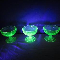 3 Matching Uranium Glass Sherbet Dishes