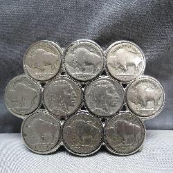 Belt Buckle Featuring 10 Buffalo Nickels