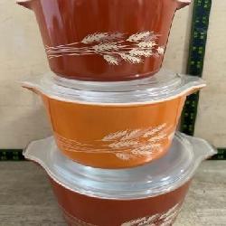 Pyrex Wheat 474-B, 475-B, 473-B Casserole Set