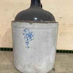 Three Gallon Stoneware Jug Blue Indian Head