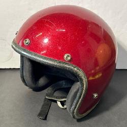 Vintage 3/4 Open Face Motorcycle Helmet, Red Metal Flake Finish