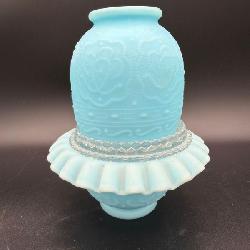 Vintage Fenton Blue Satin Persian Medallion 3-Piece Fairy Lamp from the 1970s