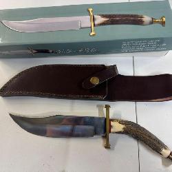 Stag Handle Knife w/ Leather Sheath