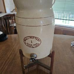Cali Pottery 1-Gallon Crock Dispenser with Wooden Stand