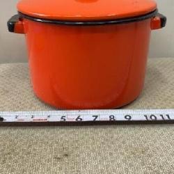 Mid Century Orange Enamelware Pot with Lid