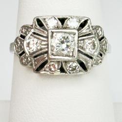 ANTQ Palladium European Cut Diamond Art Deco Ring