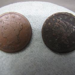 1842 & 1845 US Braided Hair Large Cents