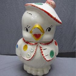 Ceramic Chick Cookie Jar with Polka-Dot Hat