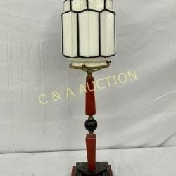 Art Deco Table Lamp With Glass Shade and Marble Ba