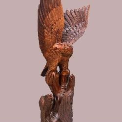 MONUMENTAL ALL HAND CARVED 3 EAGLE 6.5 FT.