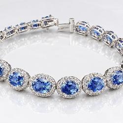 PLAT. SRI LANKAN SAPPHIRE & DIAMOND BRACELET;