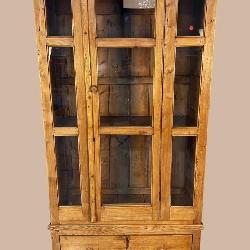 LARGE WASHED PINE 1 DOOR BOOKCASE CURIO