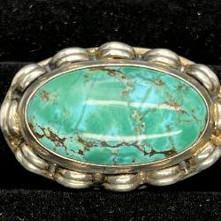 Navajo 830 Silver Turquoise Oval Brooch Pin