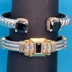 2 Vintage Two-Tone Hinged Bangle Bracelets
