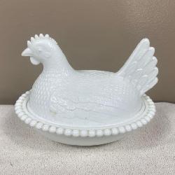 Milk Glass Hen on Nest