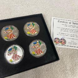 Four American Colored Silver Eagles 1 Troy oz Silver Coins