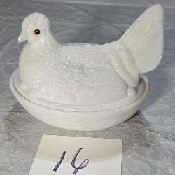 Vintage White Milk Glass Hen on a Nest