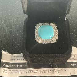 Arizona Sleeping Beauty Turquoise and White Topaz Platinum over Sterling Silver Statement Ring
