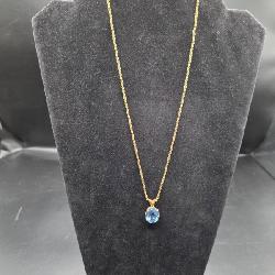 14K Gold Chain Necklace with Blue Stone Pendant, 12.17g