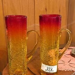 2 Vintage Handblown Glass Tankards