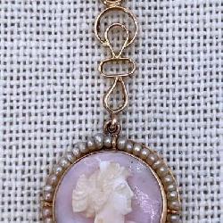 Timeless Antique 10k Gold Carved Blush Pink Cameo
