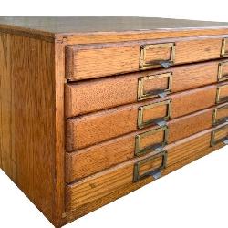 Antique WEIS Oak Wood Slim 5 Drawer Document Stora