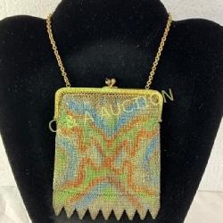 Mesh Evening Bag with Enamel Frame and Chain Strap
