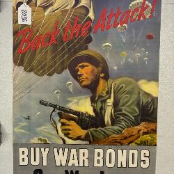 #2036 (2) Vintage War Bonds Posters incl. Back the Attack 3rd War Loan, & Let'em  Have it 4th War Lo