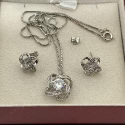 Love Knot Jewelry Set Consisting of a Pendant Necklace and Matching Stud Earrings