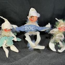 3 Annalee Frosty Tinsel Elves, 1999, 1955 & 1993
