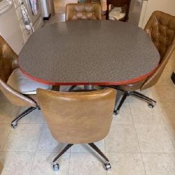 Vintage round gray laminate top table with single