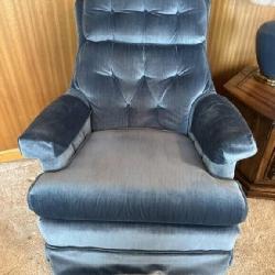 Blue Velvet Swivel Rocking  Chair with Button