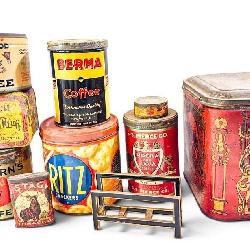 Vintage Coffee & Food Tins, Deco Napkin Holder