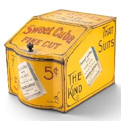 Sweet Cuba Fine Cut 5 Cent Tin Tobacco Box, Yellow