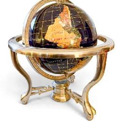 Rotating Stone Inlaid Globe w/ Gilt Grid, 14.25