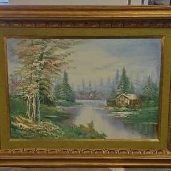 Framed Oil-On-Canvas Landscape by R. Thomas