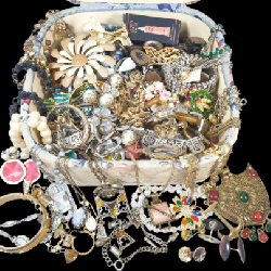 8x8 Vintage Cloth Box Full Of Vintage Jewelry
