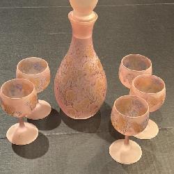 FIDENZA MCM NOUVEAU FROSTED GLASS DECANTER AND 5