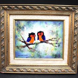 Lot # : 1 - Rene Bernard Enamel On Copper Owl Art