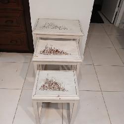 Vintage Chinoiserie Nesting Tables with Pagoda Scenes