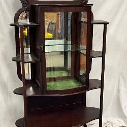 Victorian-Style Mahogany Curio Cabinet with Beveled Glass and Mirror