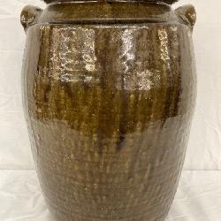 Brown Glazed Stoneware Jar with Handles, Measures 15×10 Inches